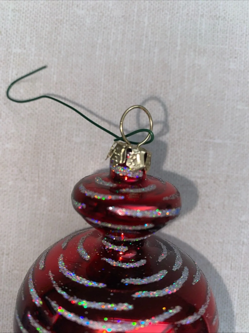 Vintage‎ Red Glitter Accents Glass Christmas Ornament